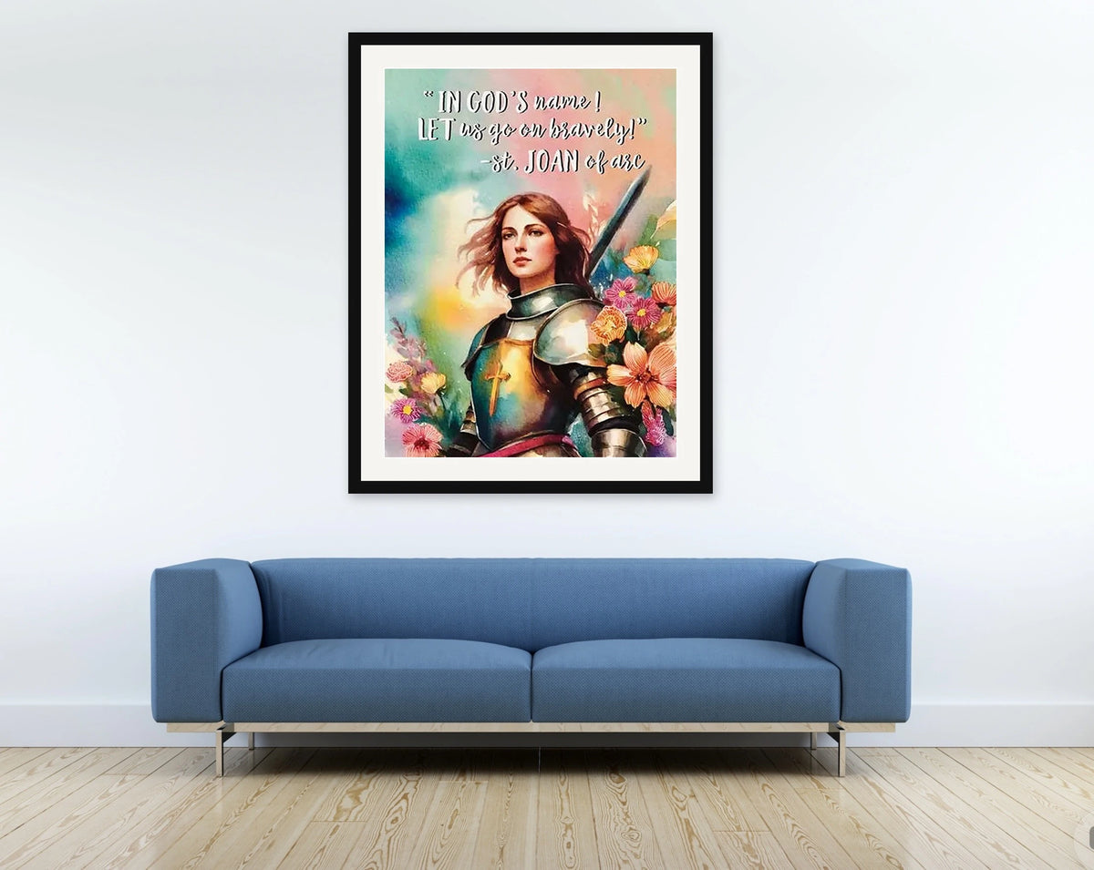 Saint Joan of Arc - extra large 36 x 48 matted and framed art print shown hanging on a wall
