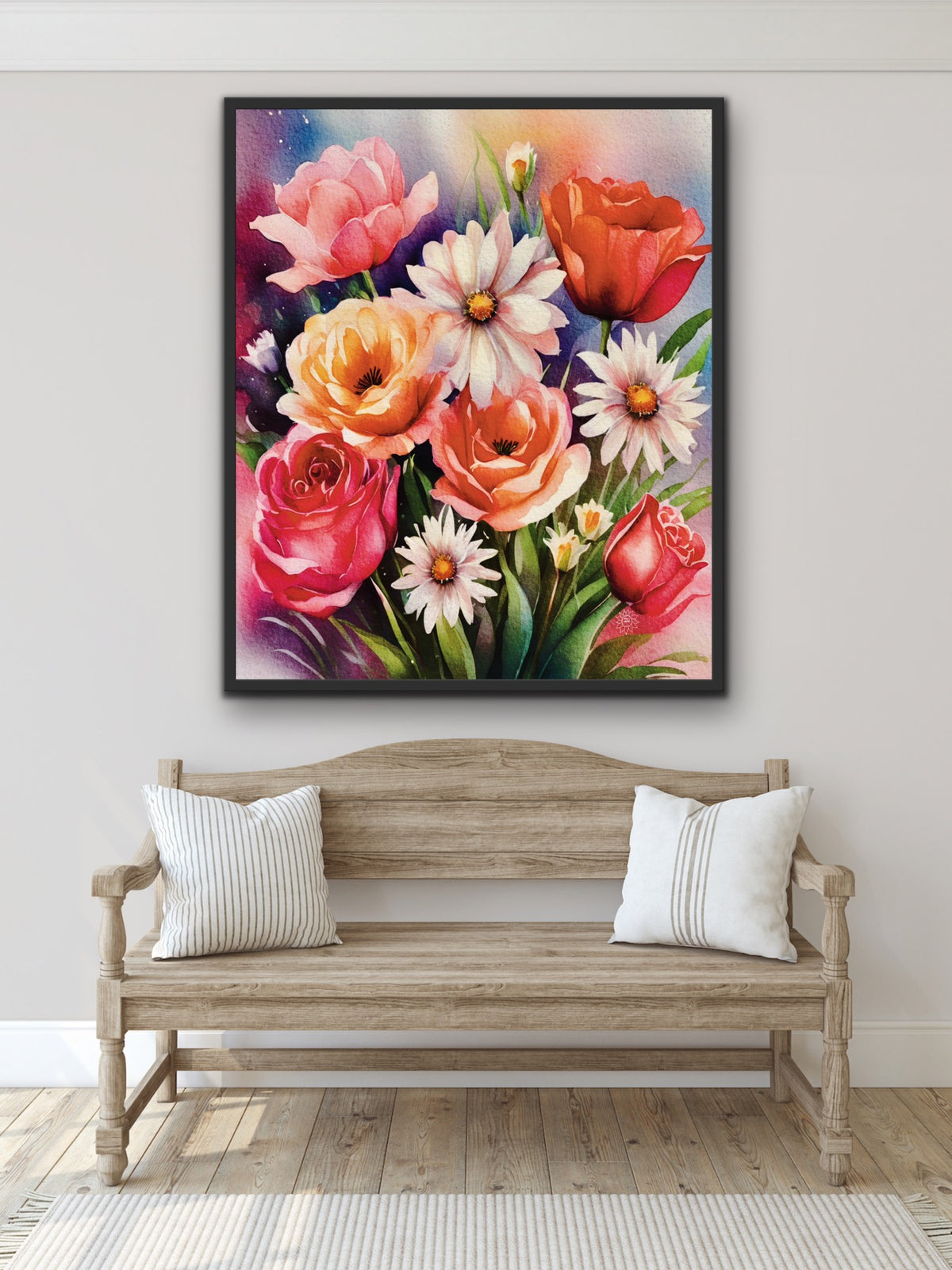 Floral Bouquet – Extra large 36 x 48 framed in a black floating framed Canvas Art Print.