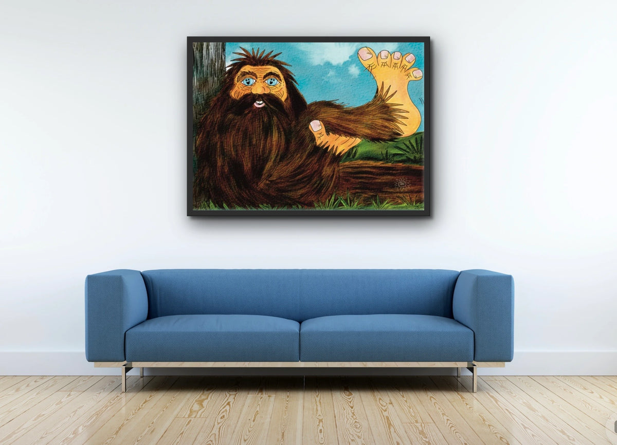 Benjamin Bigfoot - extra large 36 x 48 framed art print shown hanging on a wall