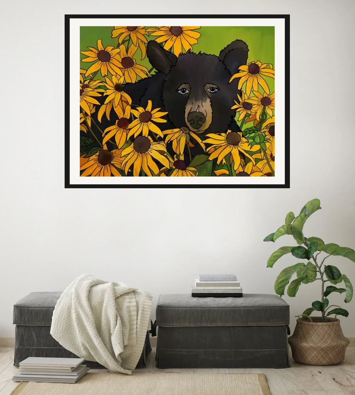 Blackberry Jean - extra large 36 x 48 matted and framed art print shown hanging on a wall