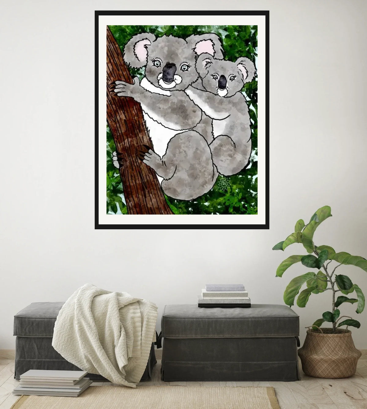 Charlotte and Poppy Kola - extra large 36 x 48 matted and framed art print shown hanging on a wall