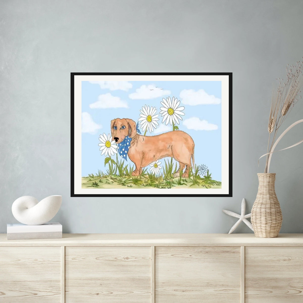 Daisy Among Daisies - extra large 36 x 48 matted and framed art print shown hanging on a wall