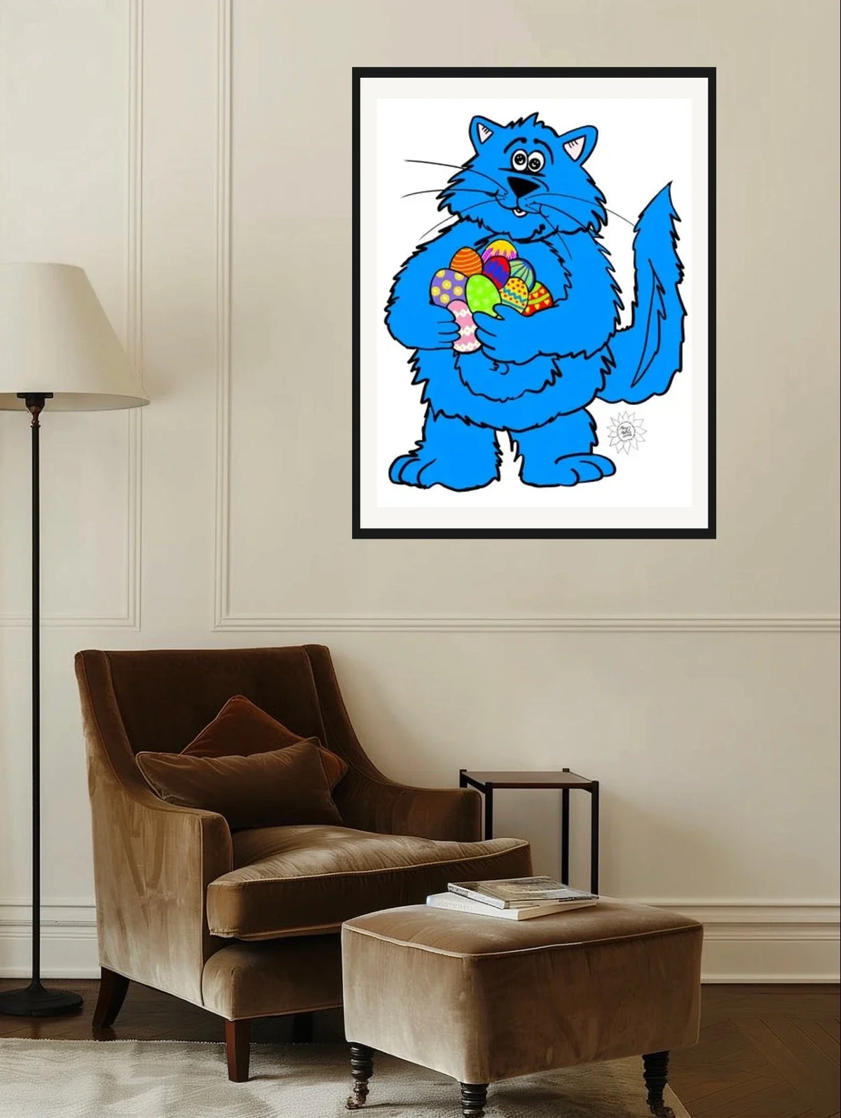 Fat Cat Easter - extra large 36 x 48 matted and framed art print shown hanging on a wall