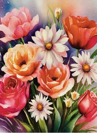 Floral Bouquet Watercolor Paper Art Prints