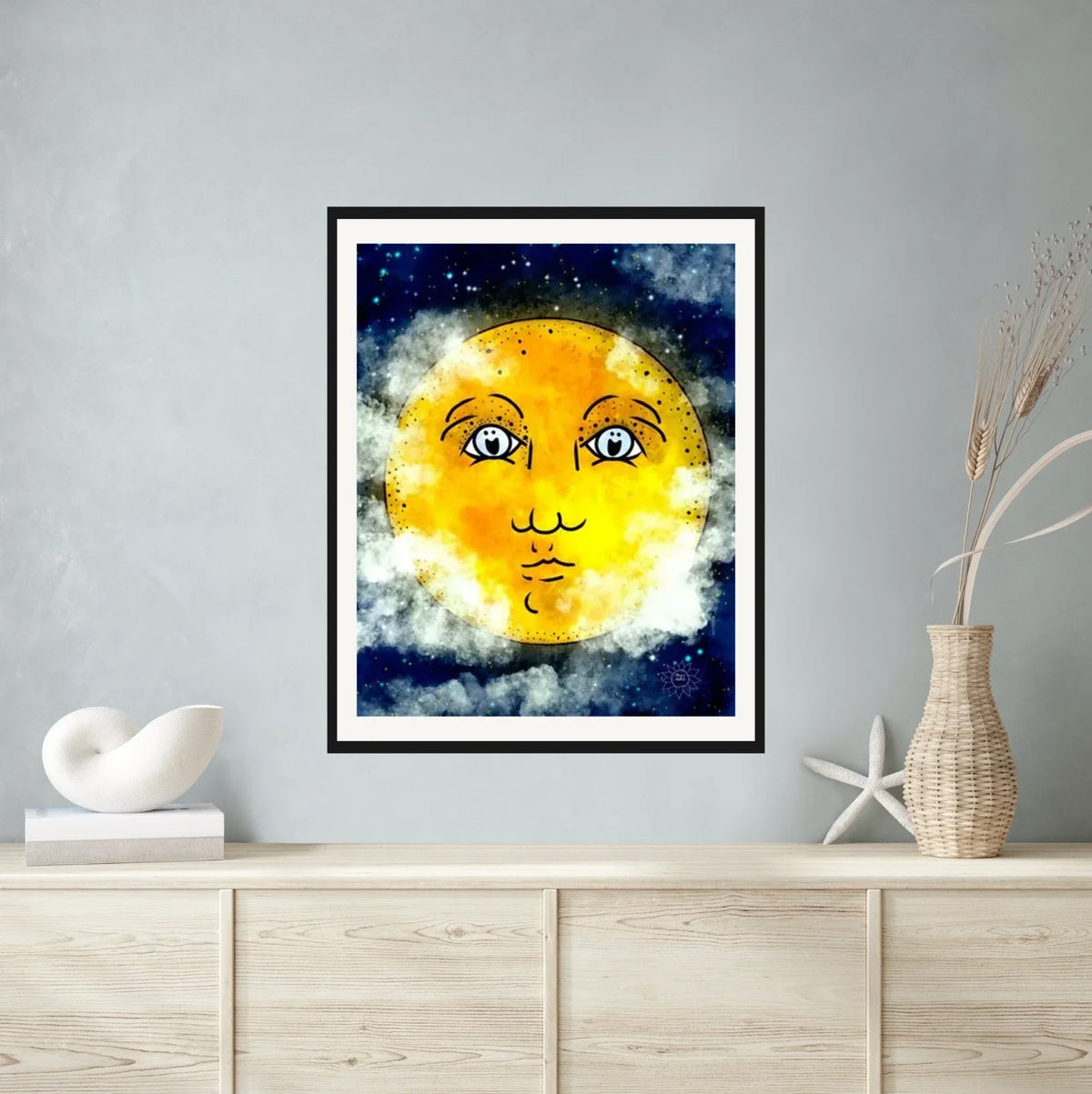 Full Moon - extra large 36 x 48 matted and framed art print shown hanging on a wall