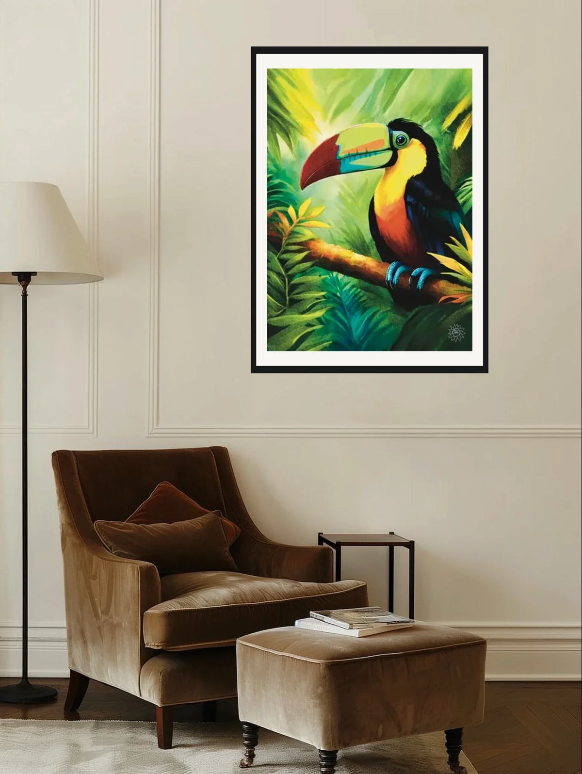 Keel Billed Toucan - extra large 36 x 48 matted and framed art print shown hanging on a wall