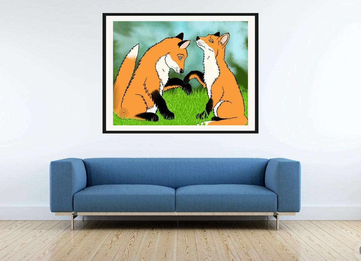 Kiss My Paw - extra large 36 x 48 matted and framed art print shown hanging on a wall
