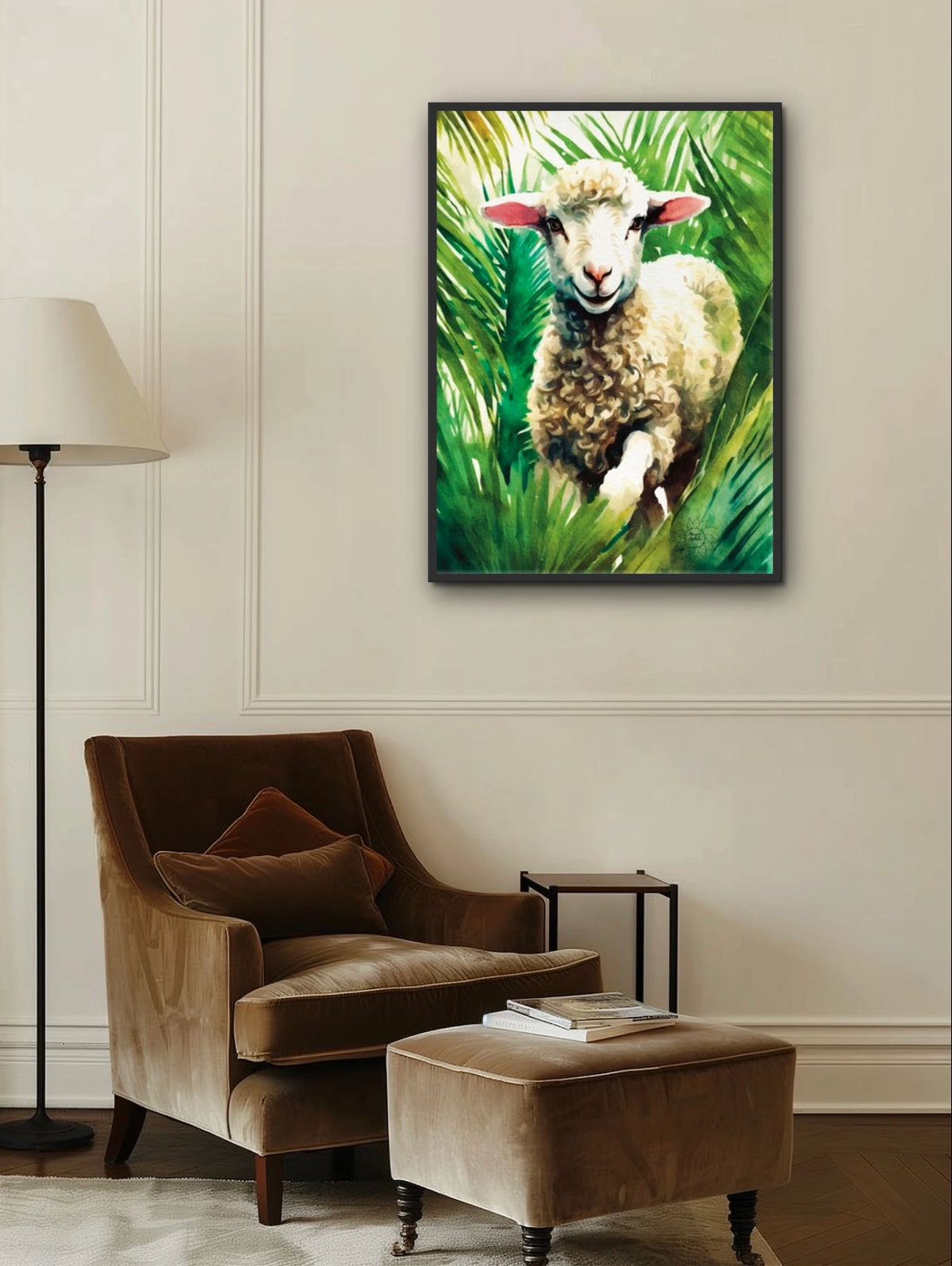 Lamb of God - extra large 36 x 48 framed art print shown hanging on a wall