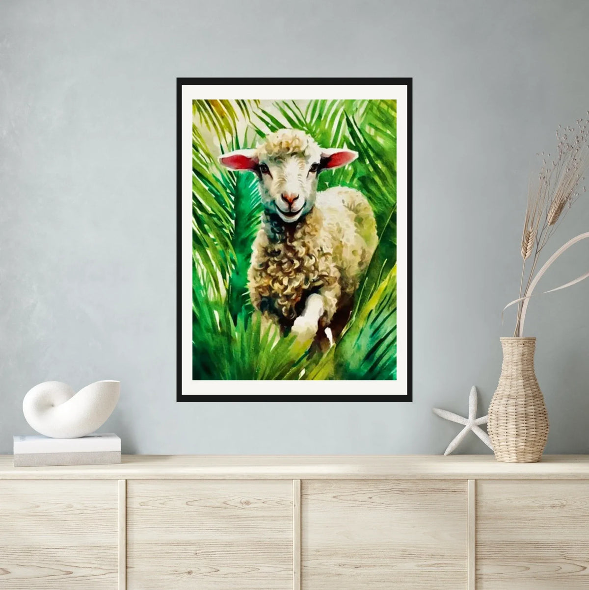 Lamb of God - extra large 36 x 48 matted and framed art print shown hanging on a wall