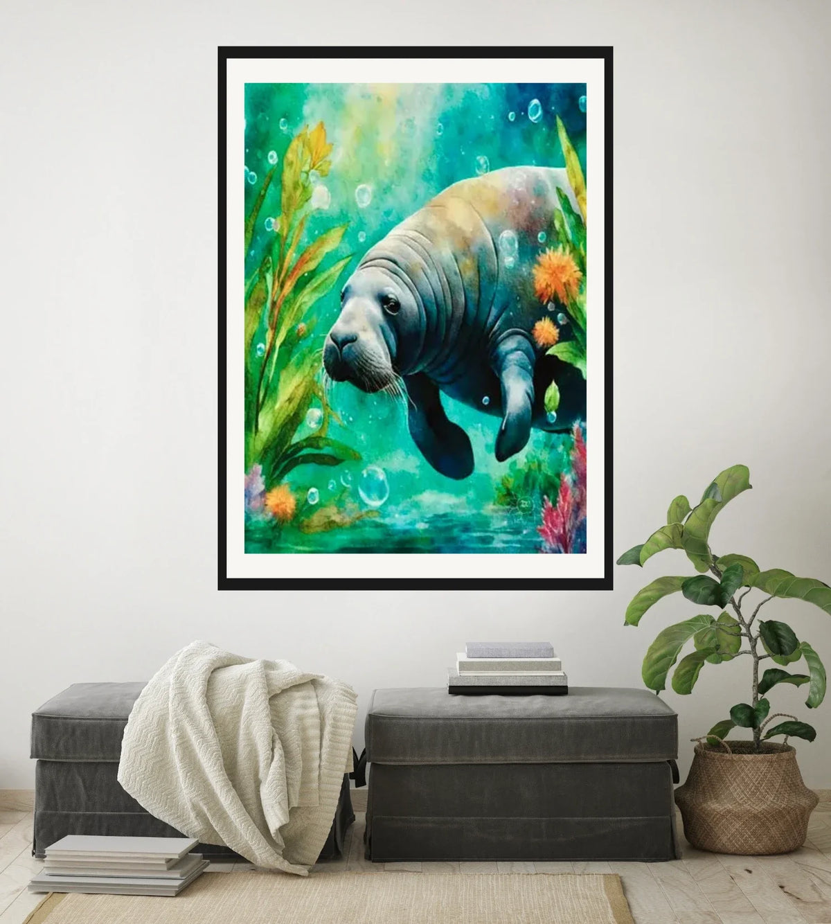 Luna's Serenade - extra large 36 x 48 matted and framed art print shown hanging on a wall