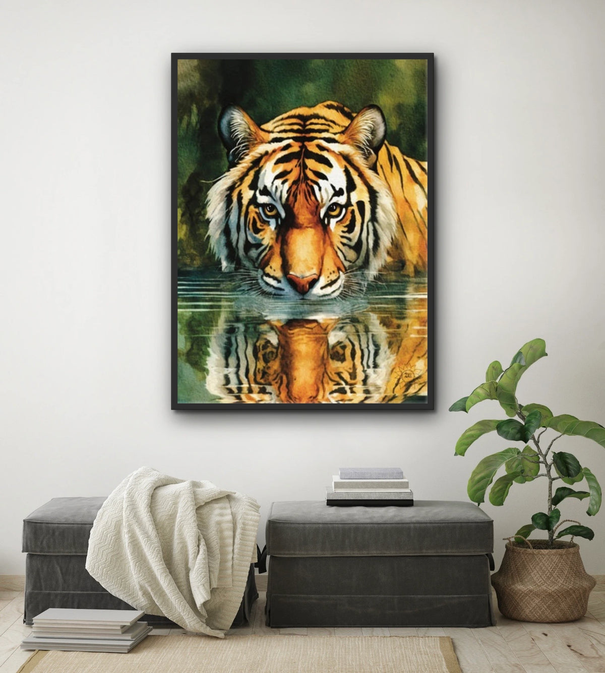 Majestic Tiger - extra large 36 x 48 framed art print shown hanging on a wall
