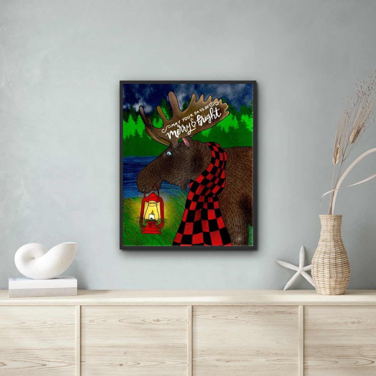 Marley Moose - extra large 36 x 48 framed art print shown hanging on a wall