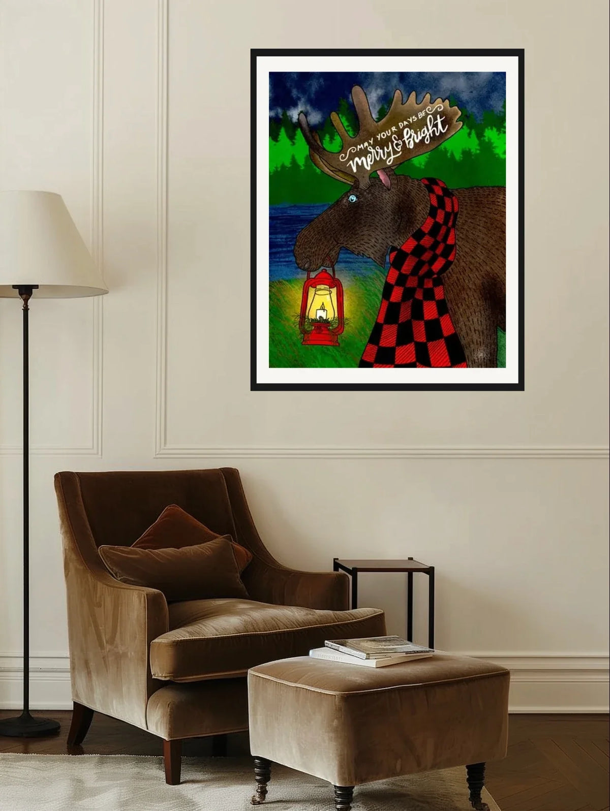 Marley Moose - extra large 36 x 48 matted and framed art print shown hanging on a wall