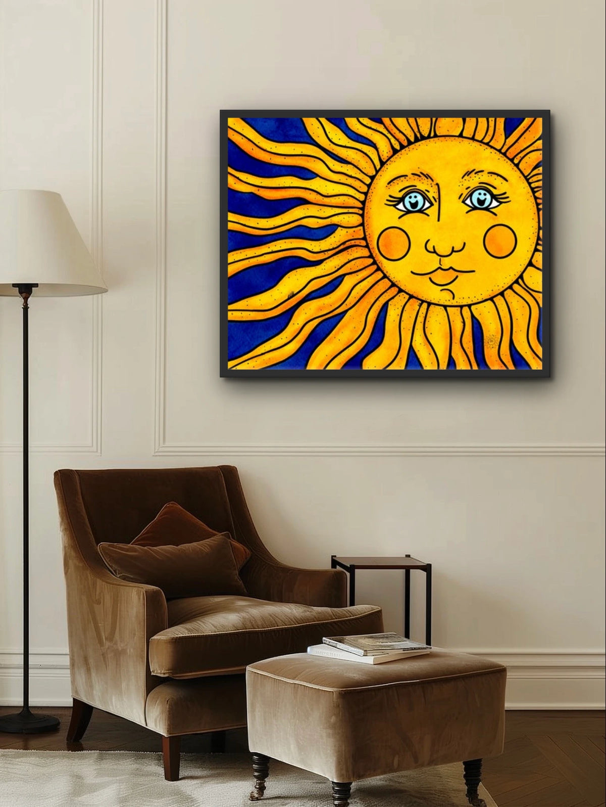 Sun - extra large 36 x 48 framed art print shown hanging on a wall