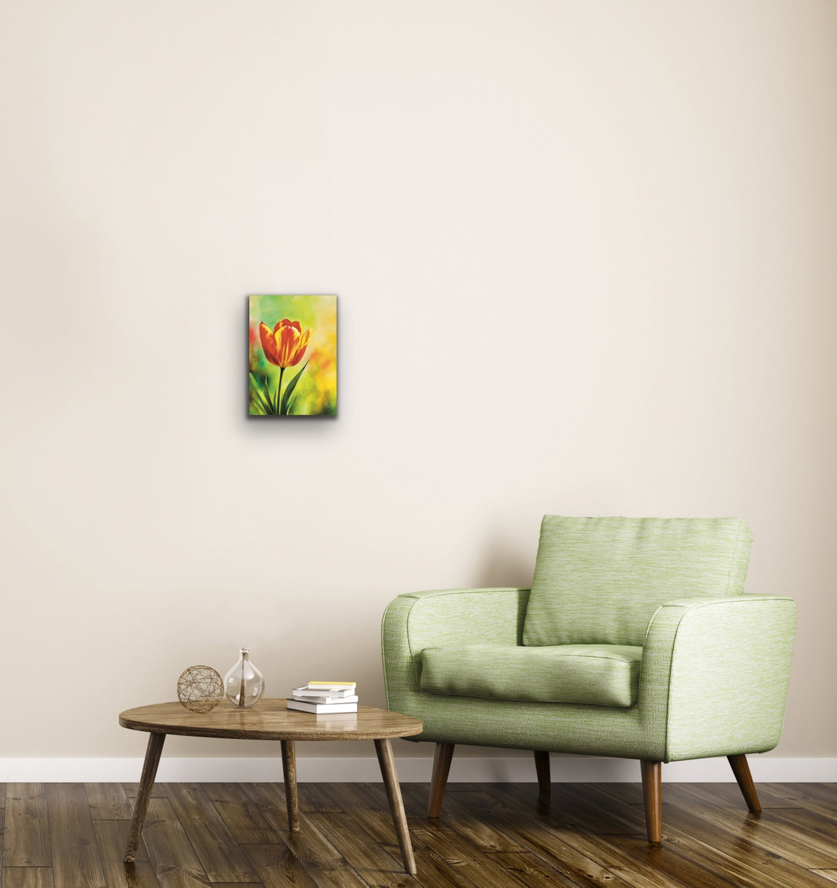 Red and Yellow Tulip – Small 8 x 10 unframed Canvas Art Print.