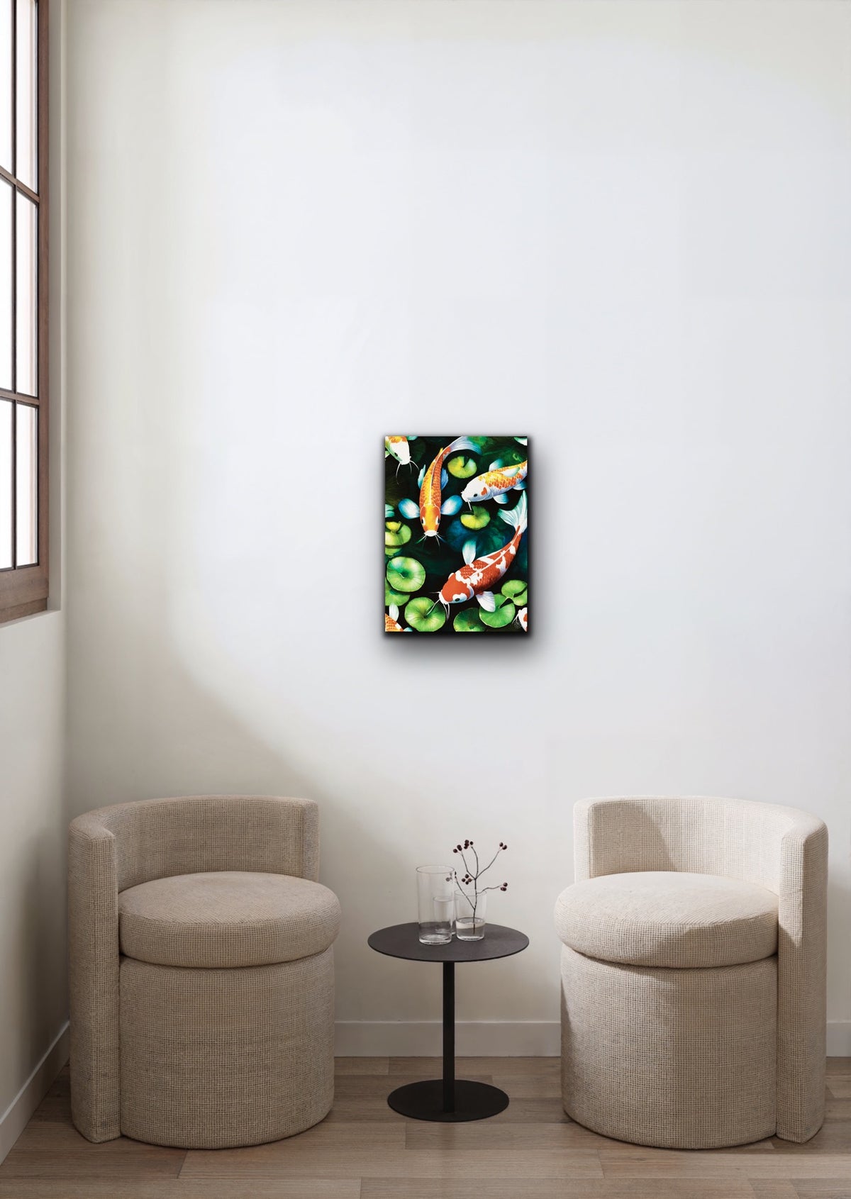 A medium 12 x 16 colorful unframed canvas wall art print depicting koi fish.