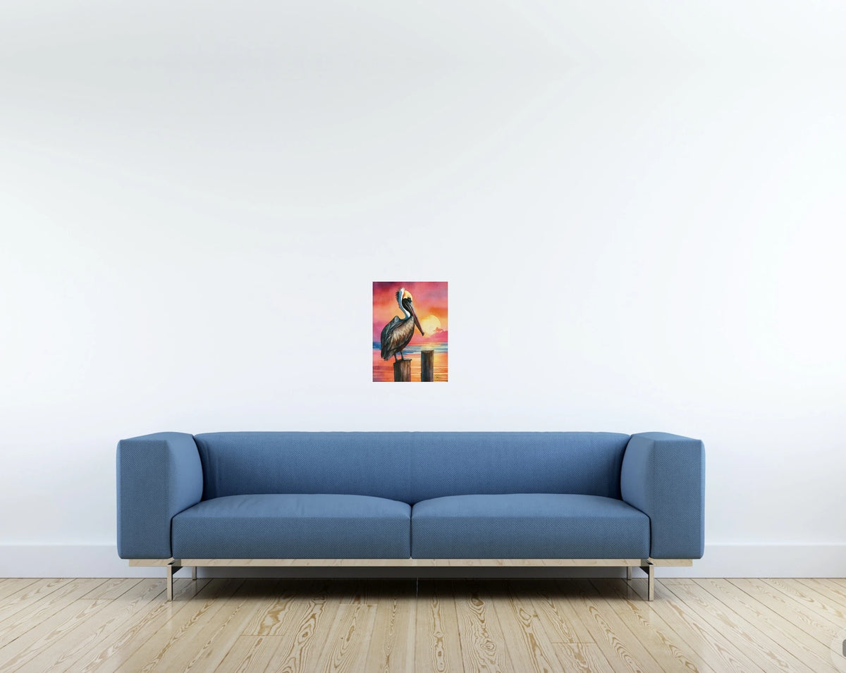 Sentry the Brown Pelican Watercolor Paper Art Prints
