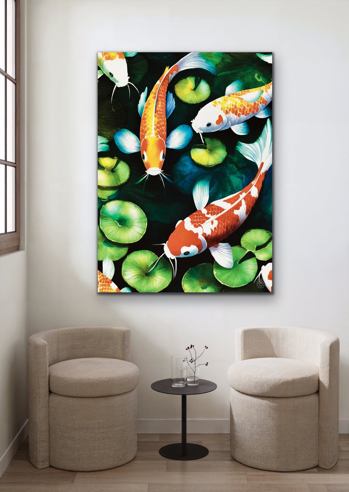 A extra large 36 x 48 colorful unframed canvas wall art print depicting koi fish.