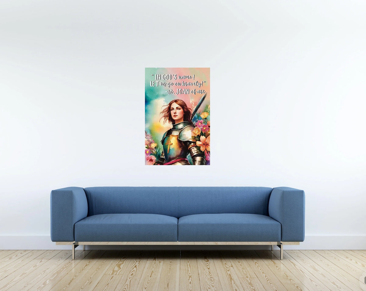Saint Joan of Arc - large 24 x 36 unframed art print shown hanging on a wall