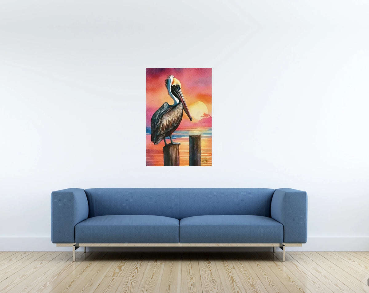 Sentry the Brown Pelican Watercolor Paper Art Prints