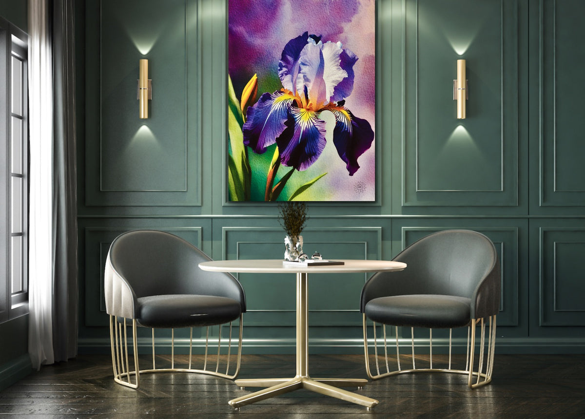 Purple Iris – Canvas Art Print. Extra large 36 x 48 unframed print.