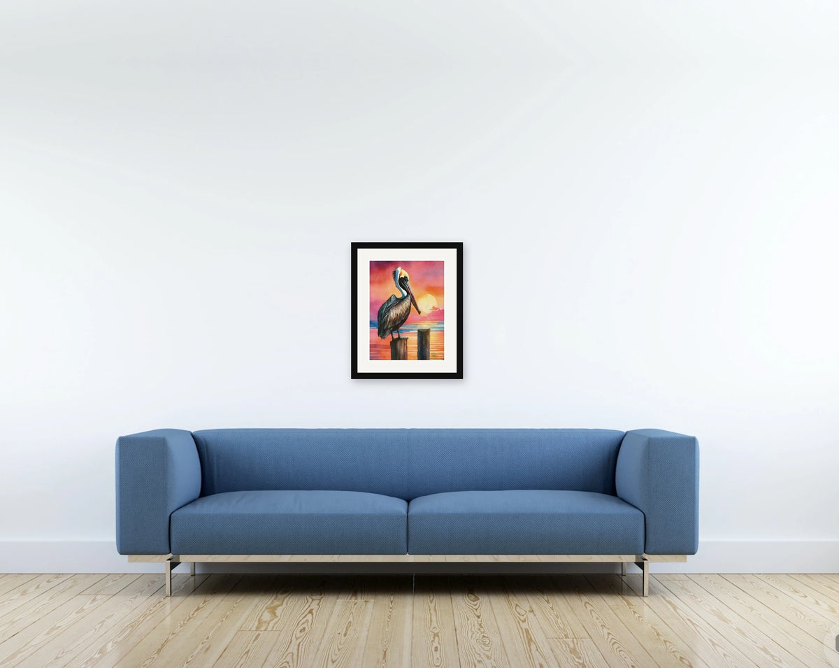 Sentry the Brown Pelican Watercolor Paper Art Prints