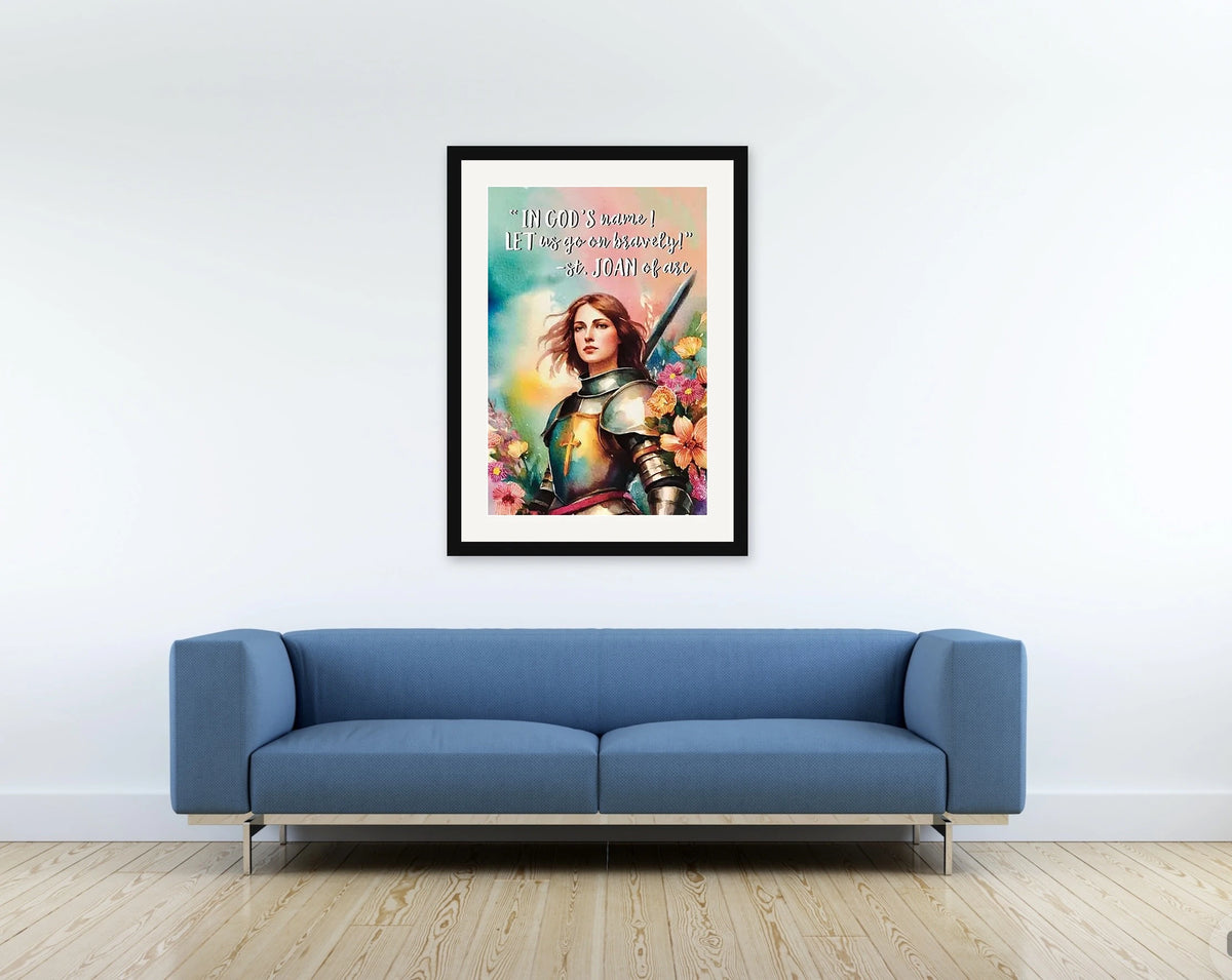 Saint Joan of Arc - large 24 x 36 matted and framed art print shown hanging on a wall