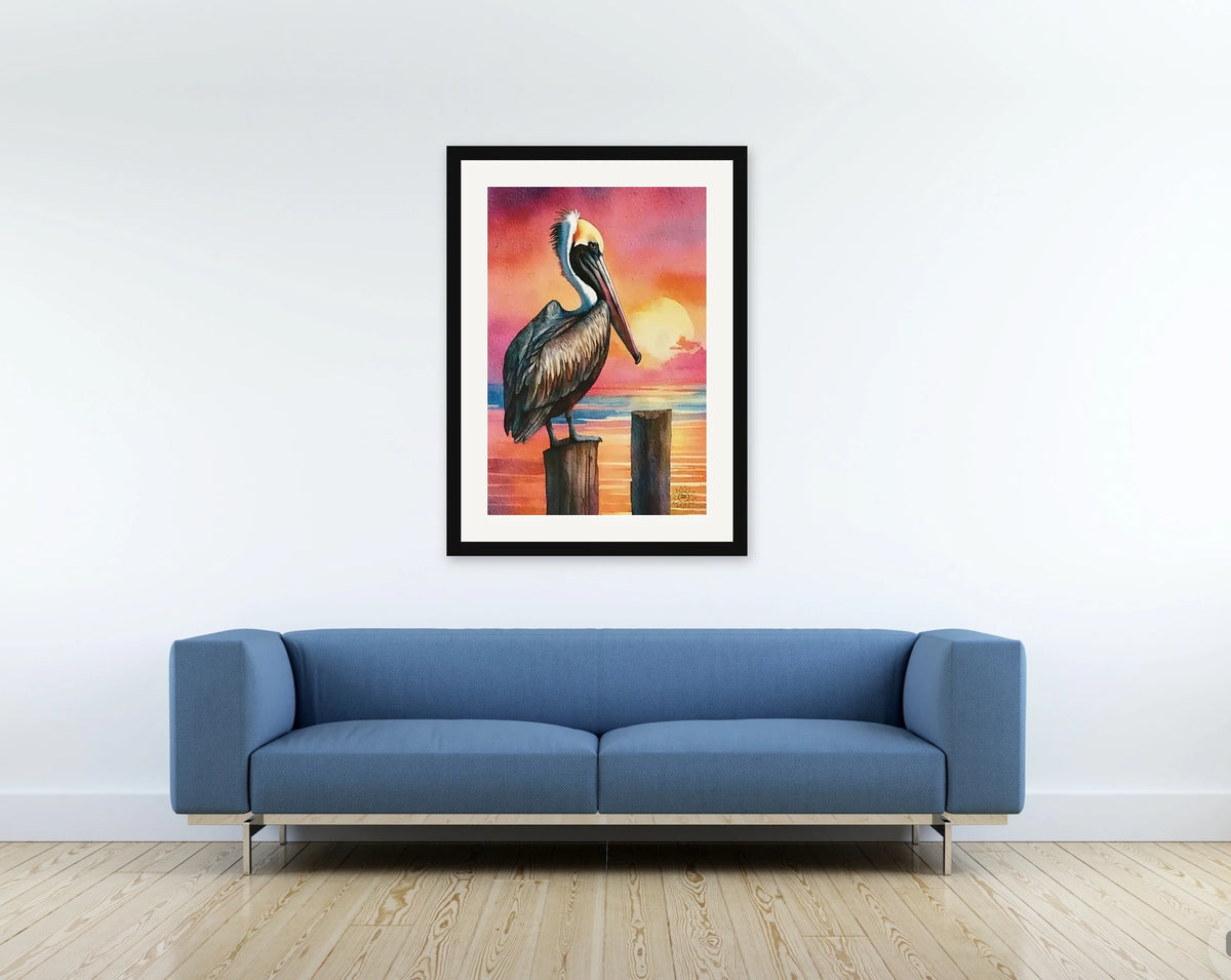 Sentry the Brown Pelican Watercolor Paper Art Prints
