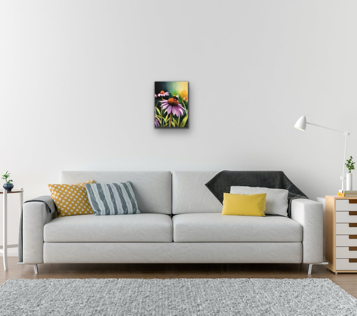 Purple Cone Flower with Bee – Small 8 x 10 unframed Canvas Art Print.