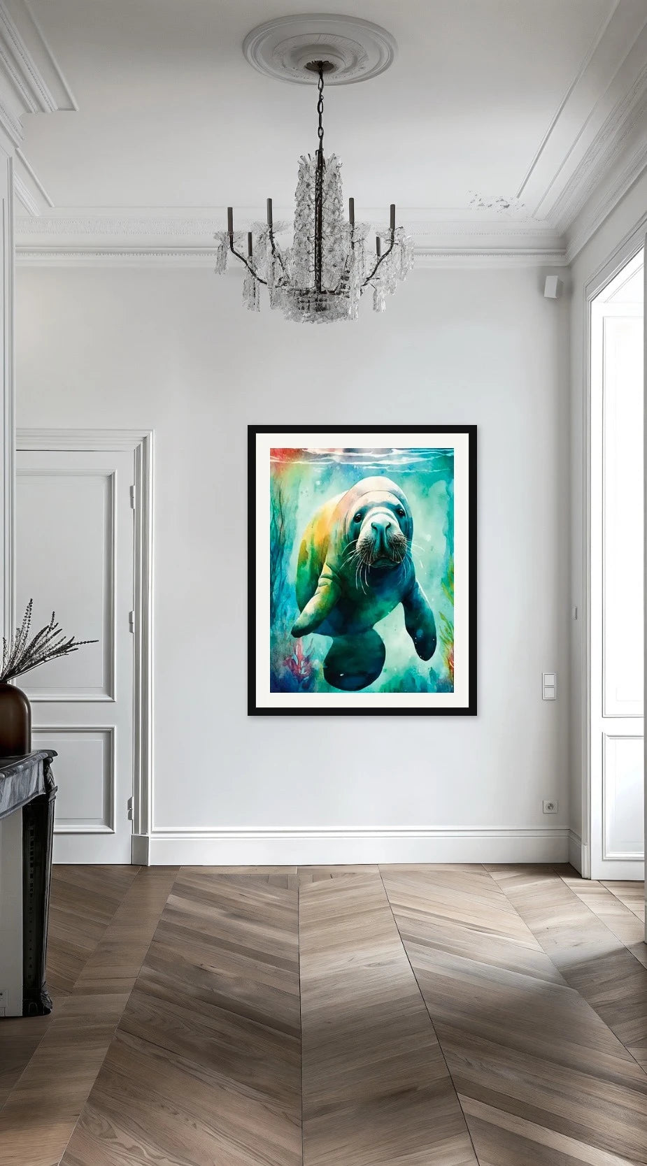 Seaweed the Manatee Watercolor Paper Art Prints