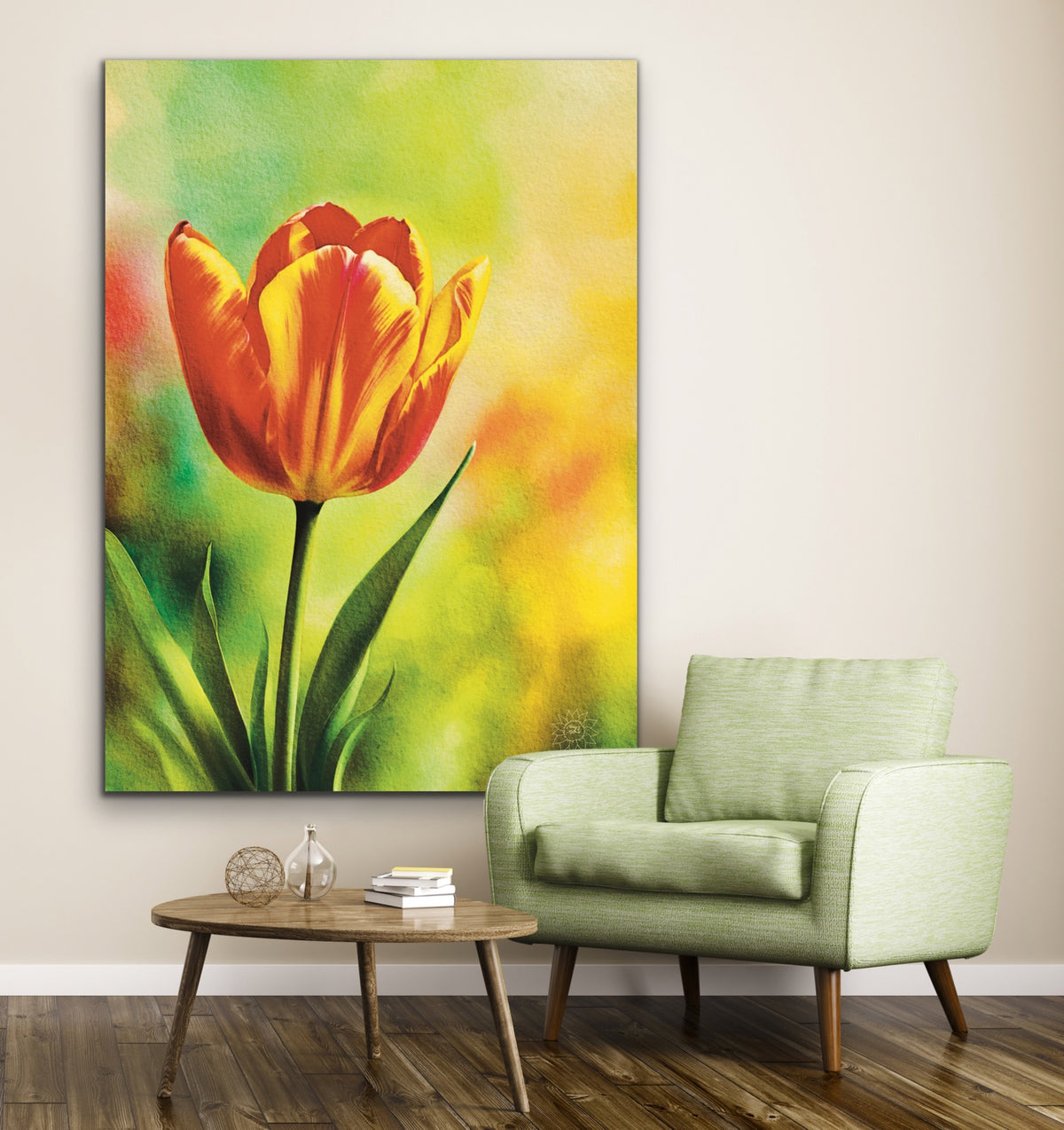 Red and Yellow Tulip – Extra large 36 x 48 unframed Canvas Art Print.