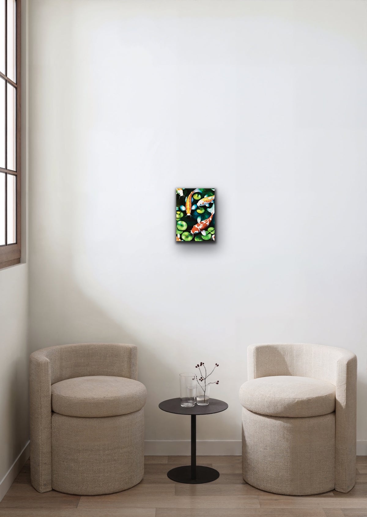 A small 8 x 10 colorful unframed canvas wall art print depicting koi fish.