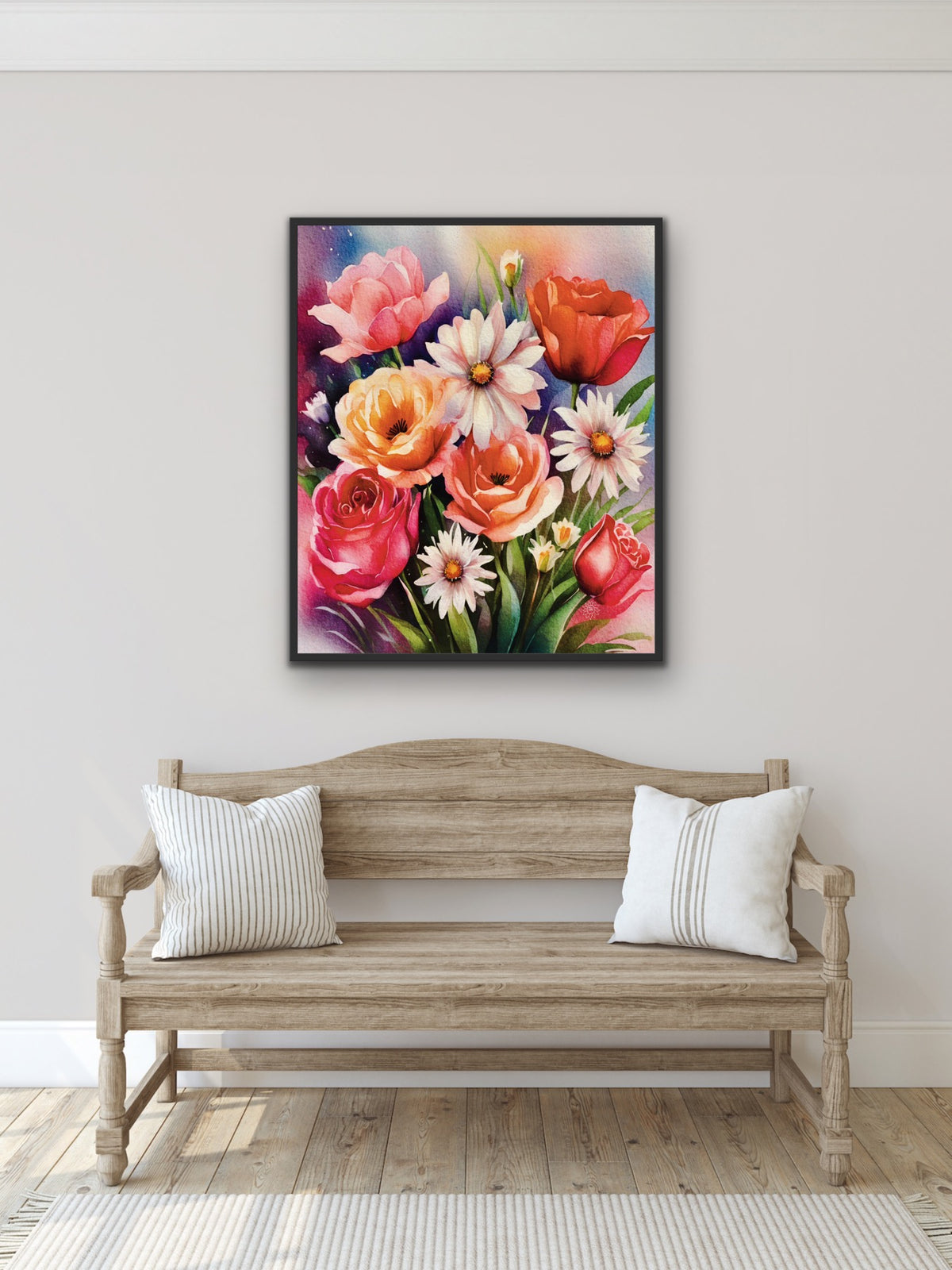 Floral Bouquet – Large 24 x 36 framed in a black floating framed Canvas Art Print.