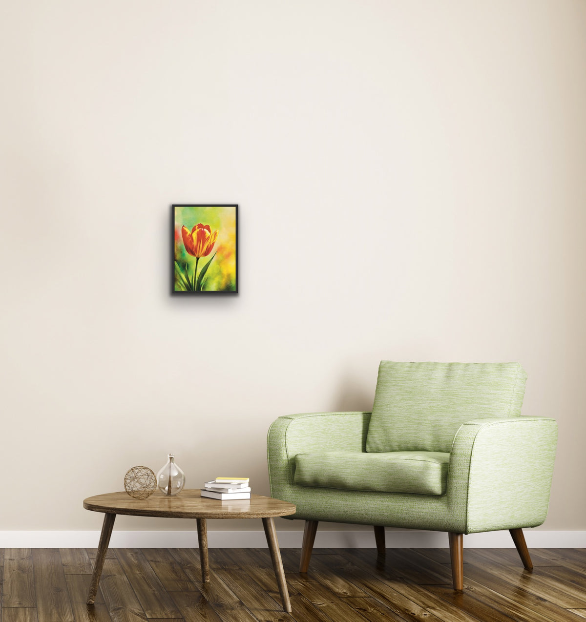Red and Yellow Tulip – Small 8 x 10 framed in black floating framed Canvas Art Print.