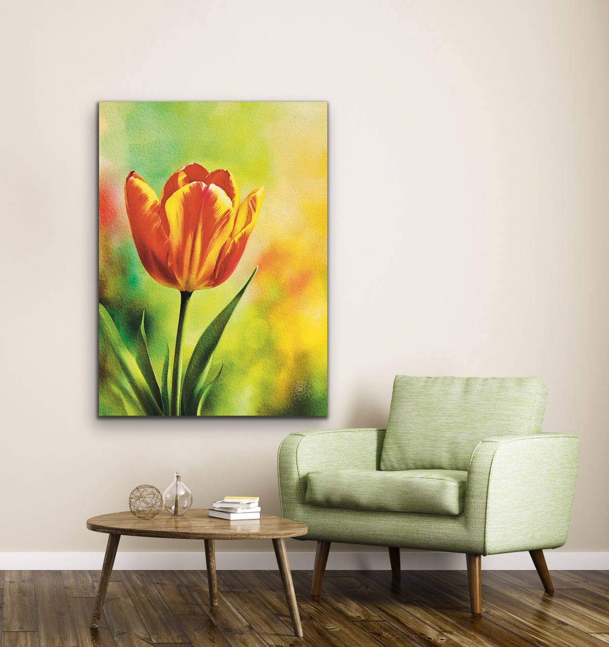 Red and Yellow Tulip – Large 24 x36 unframed Canvas Art Print.