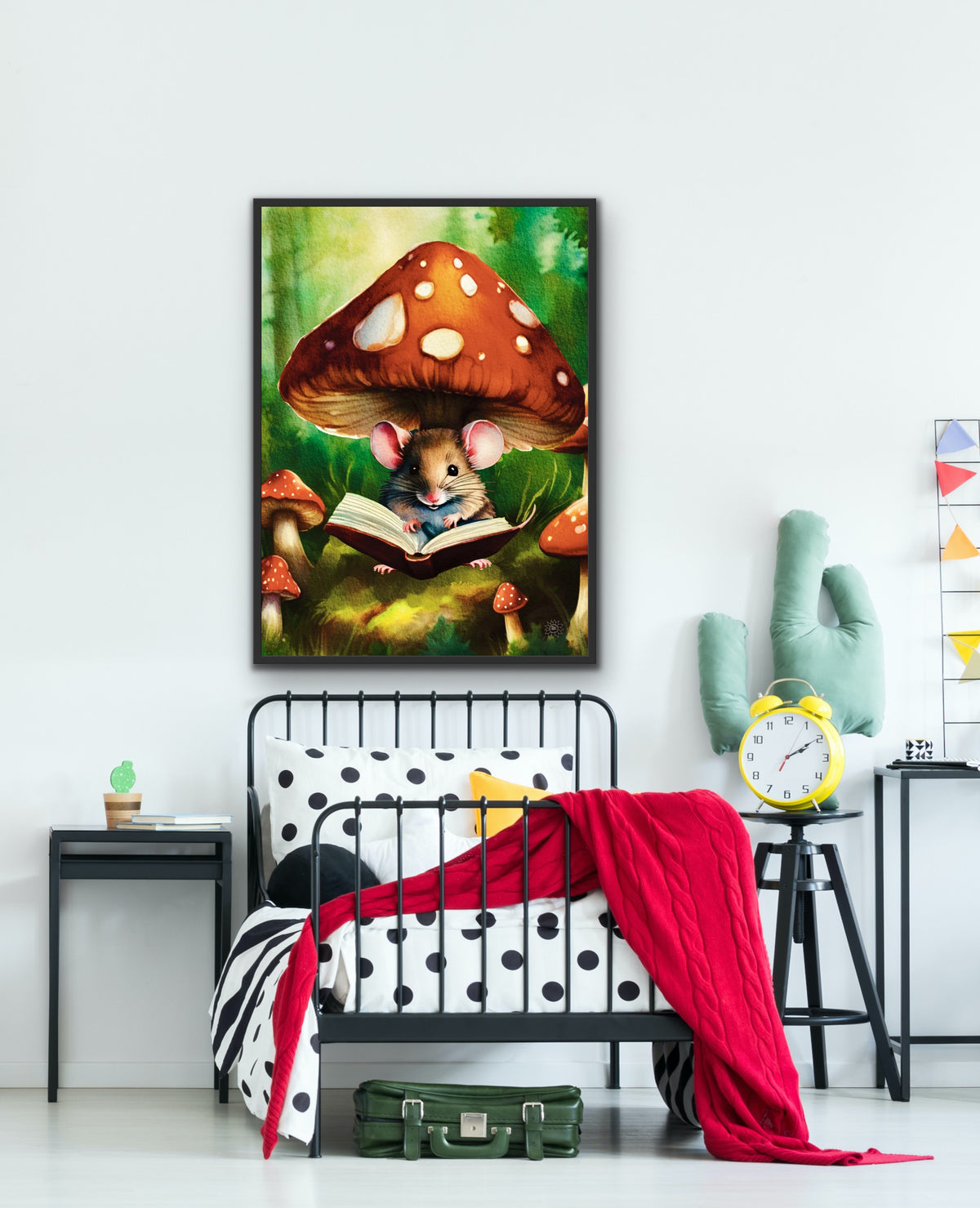 Morgan the Book Mouse – Extra large 36 x 48 framed in black floating framed Canvas Art Print.