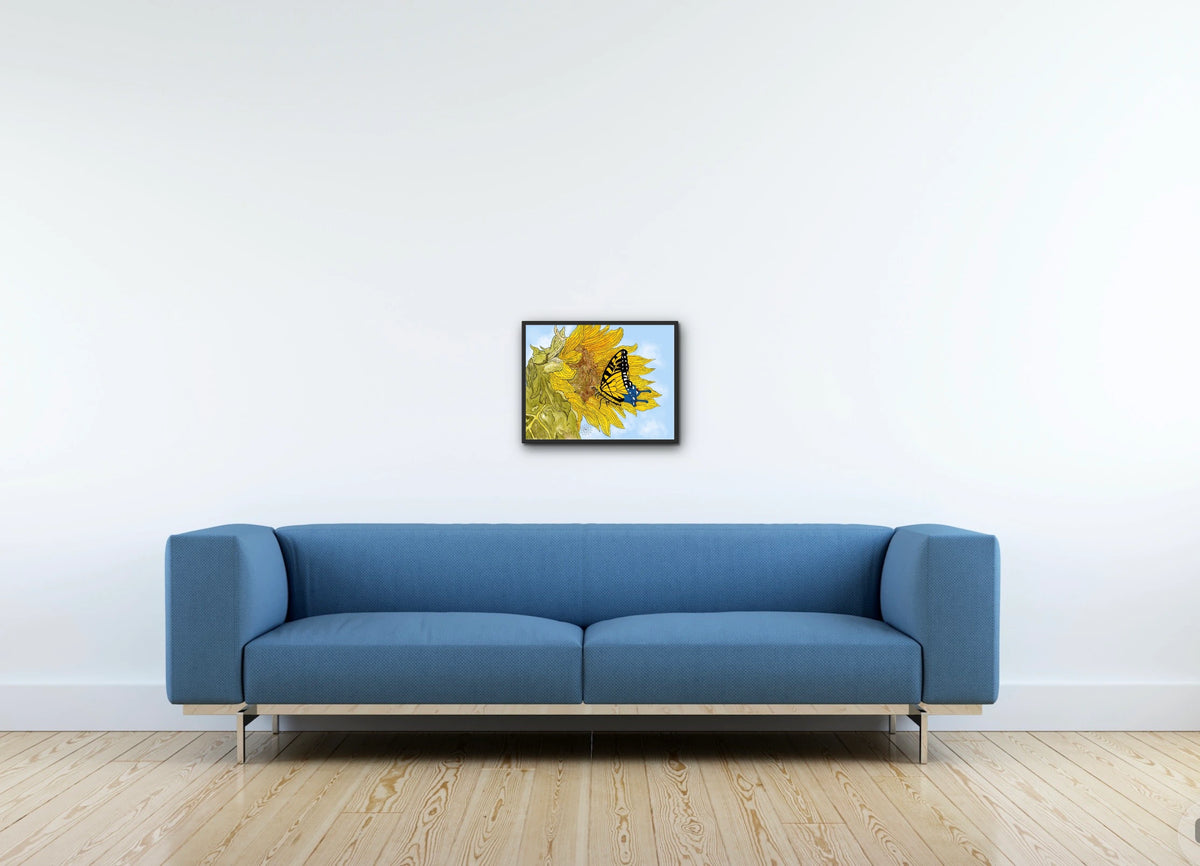 Adel the Butterfly - medium 12 x 16 framed art print shown hanging on a wall