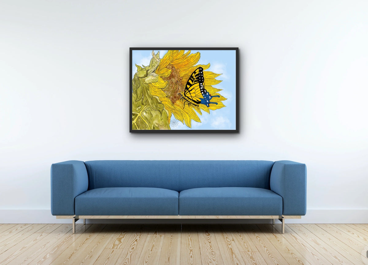 Adel the Butterfly - large 24 x 36 framed art print shown hanging on a wall