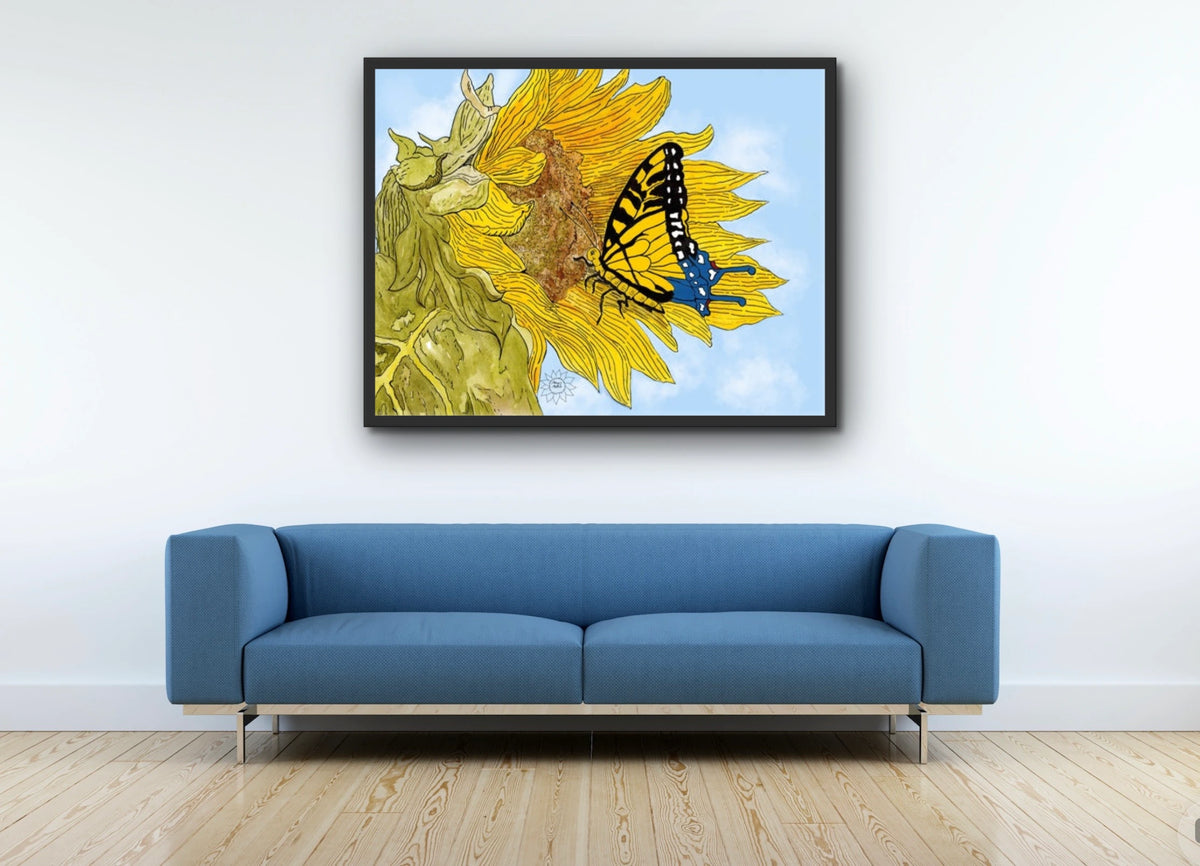 Adel the Butterfly - extra large 36 x 48 framed art print shown hanging on a wall
