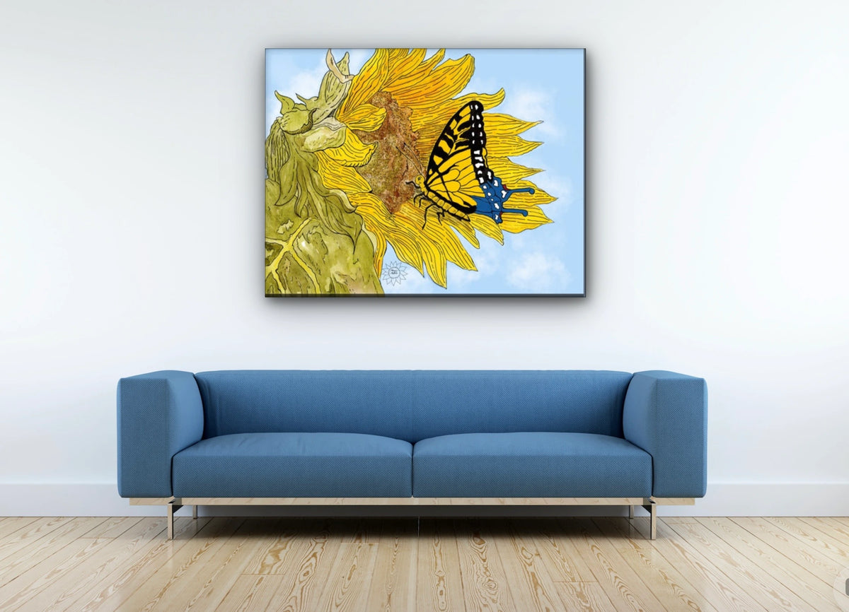 Adel the Butterfly - extra large 36 x 48 unframed art print shown hanging on a wall