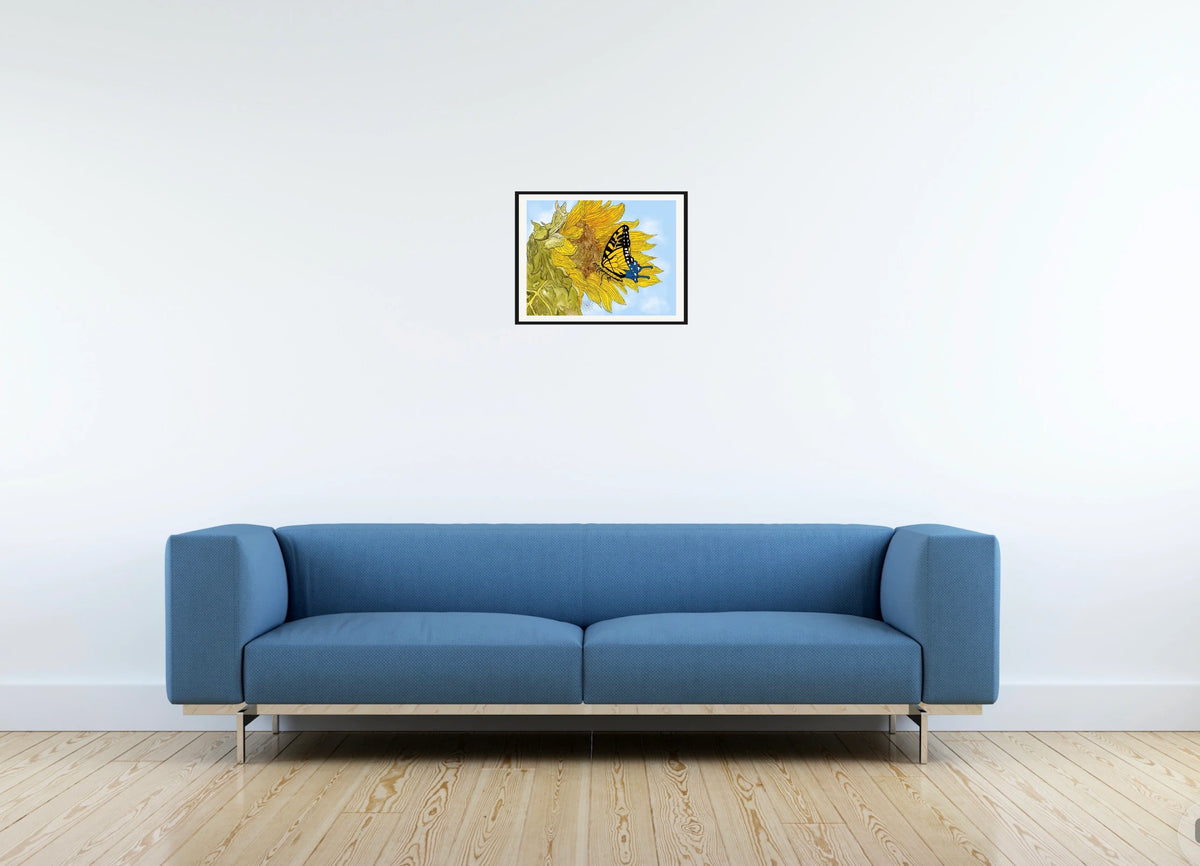 Adel the Butterfly - medium 12 x 16 matted and framed art print shown hanging on a wall