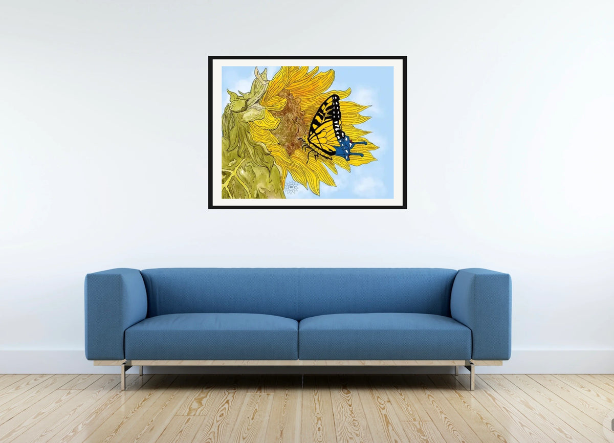 Adel the Butterfly - large 24 x 36 matted and framed art print shown hanging on a wall