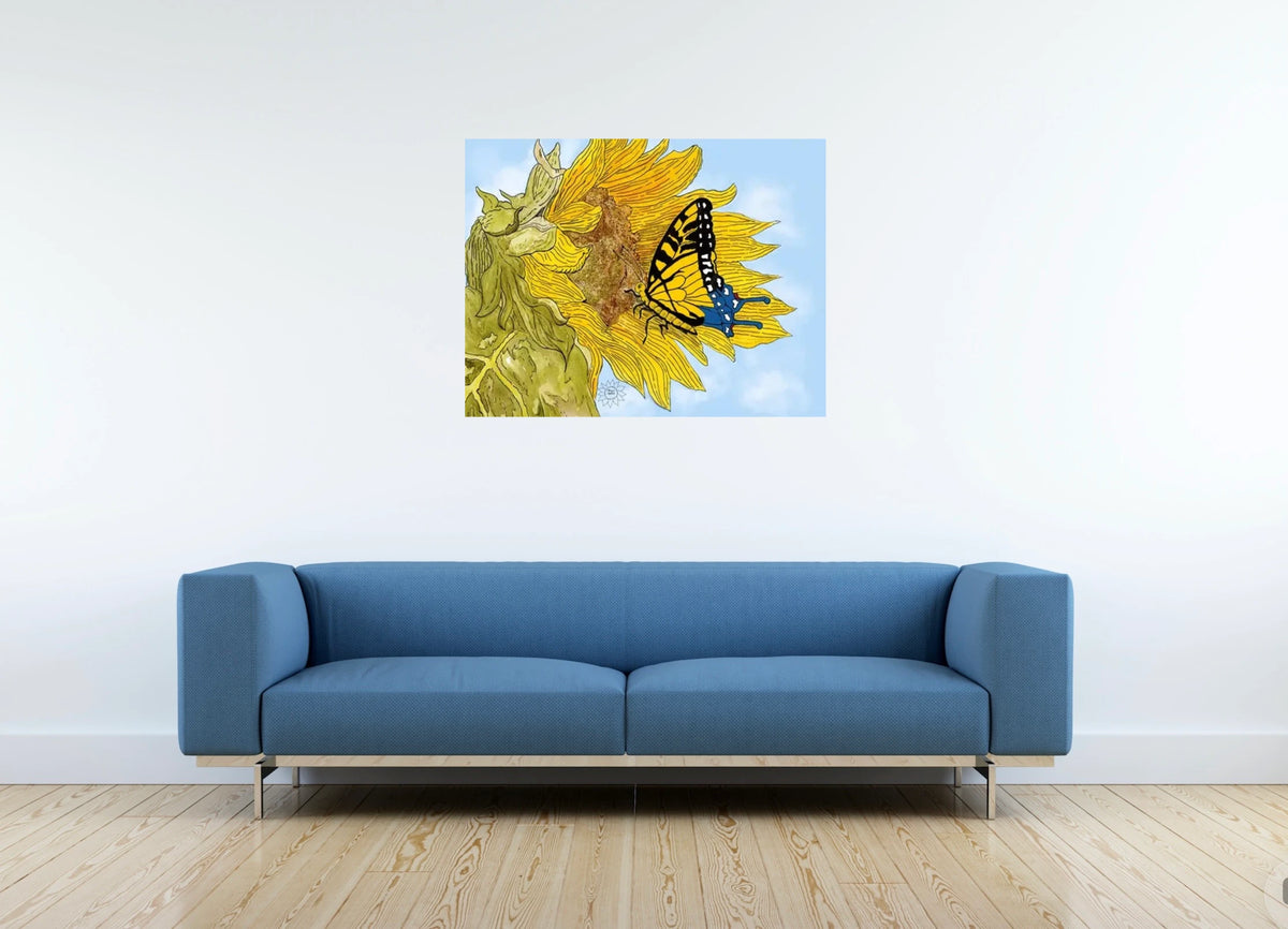 Adel the Butterfly - large 24 x 36 unframed art print shown hanging on a wall