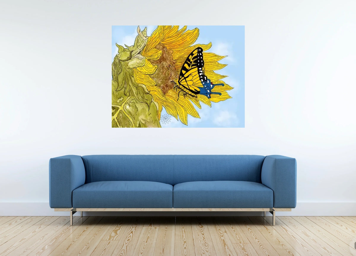 Adel the Butterfly - extra large 36 x 48 unframed art print shown hanging on a wall