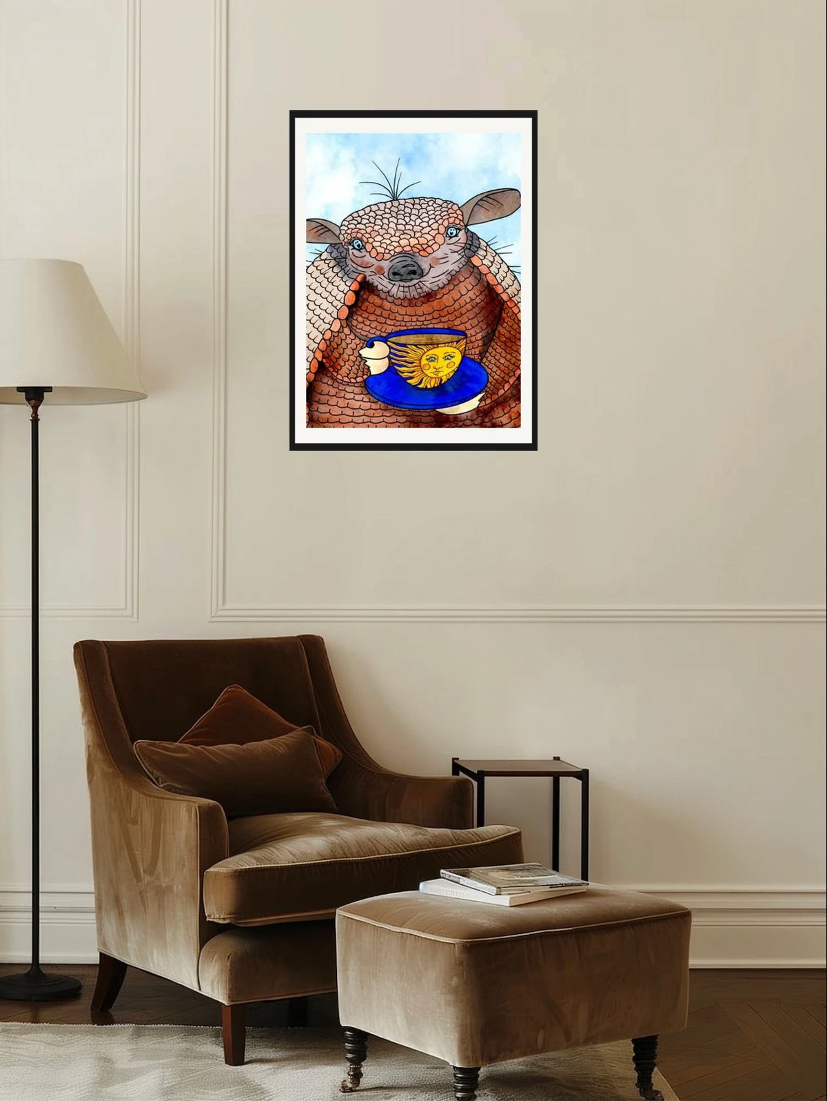 Afternoon Tea - large 24 x 36 matted and framed art print shown hanging on a wall