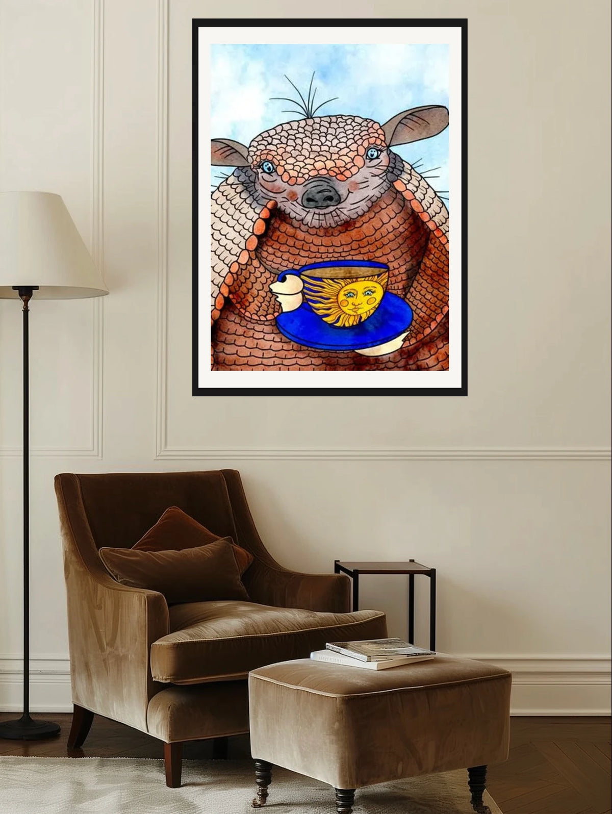 Afternoon Tea - extra large 36 x 48 matted and framed art print shown hanging on a wall