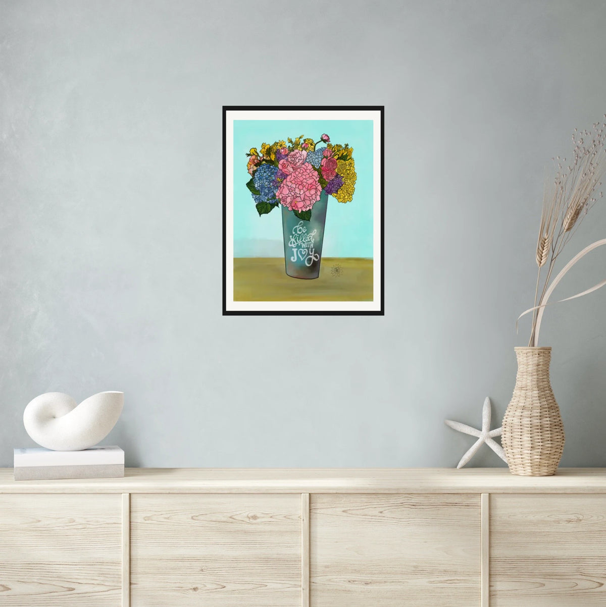 Be Filled with Joy - large 24 x 36 matted and framed art print shown hanging on a wall
