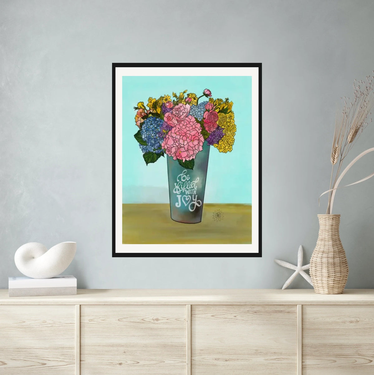 Be Filled with Joy - extra large 36 x 48 matted and framed art print shown hanging on a wall