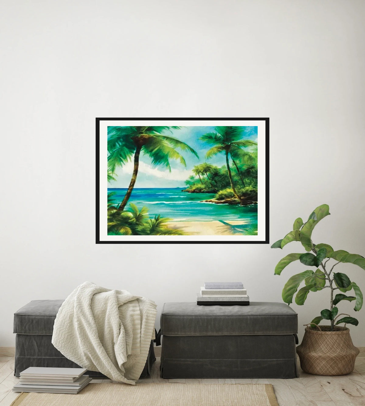 Beach Opening - large 24 x 36 matted and framed art print shown hanging on a wall