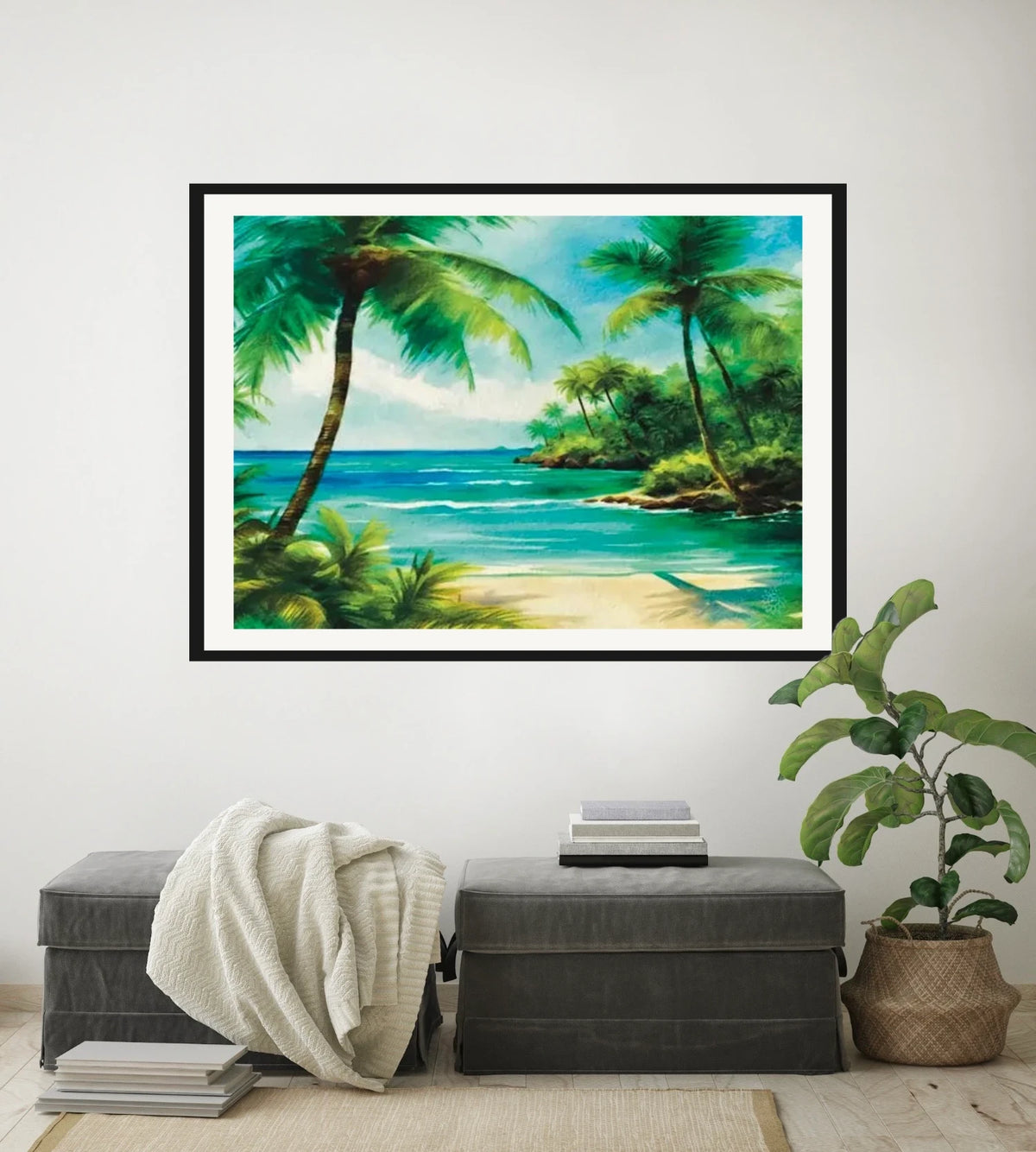 Beach Opening - extra large 36 x 48 matted and framed art print shown hanging on a wall